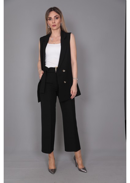 Midi Boy Klasik Yelek & Kısa Bol Paça Pantolon-Siyah fırsatları