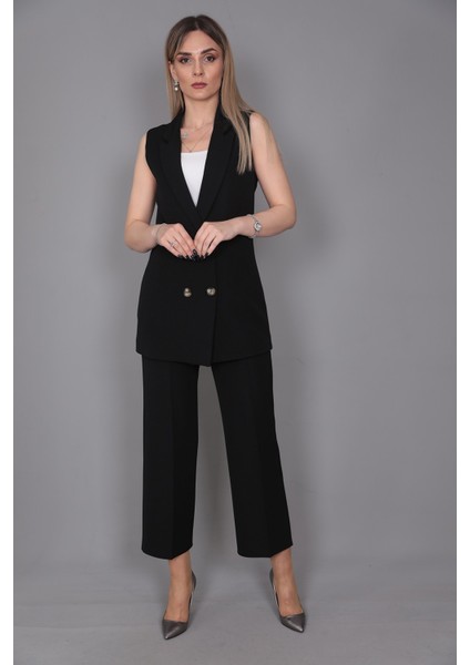 Midi Boy Klasik Yelek & Kısa Bol Paça Pantolon-Siyah indirimleri