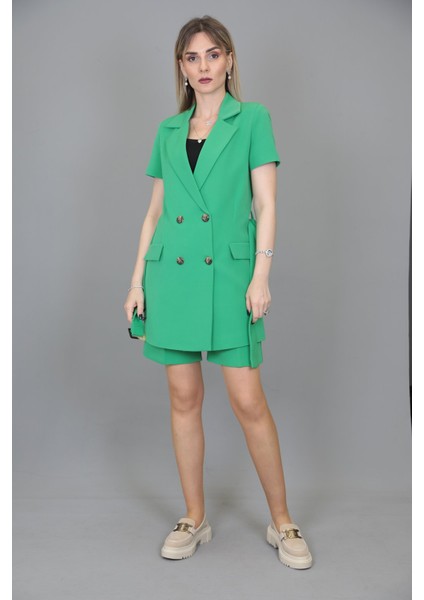 Kuşaklı Kısa Kollu Ceket & Duble Paça Şort-Yeşil modelleri