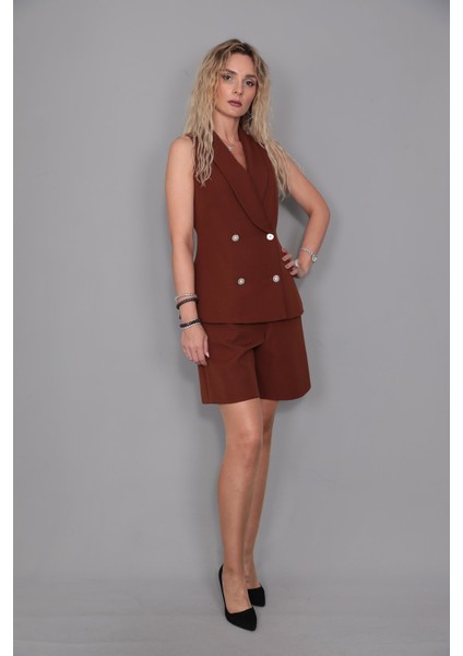 Abiye Yelek & Tokalı Etek Şort-Kestane fırsatları