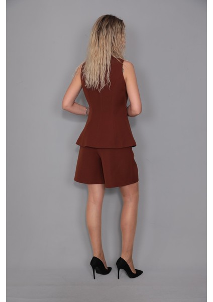 Abiye Yelek & Tokalı Etek Şort-Kestane indirimleri