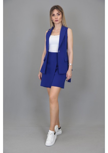 Kemerli Klasik Yelek & Ön Kapklı Etek Şort-Saks fırsatları