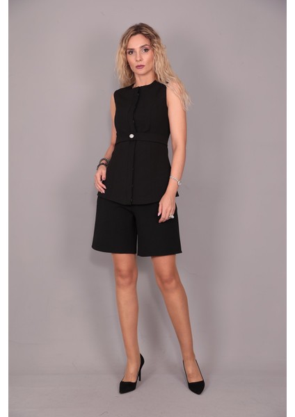 Kemerli Yelek & Tokalı Etek Şort-Siyah fiyatları