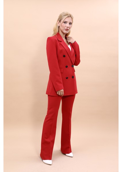 Erkek Yaka Kuruvaze Blazer Ceket & İspanyol Paça Pantolon-Kırmızı fiyatları