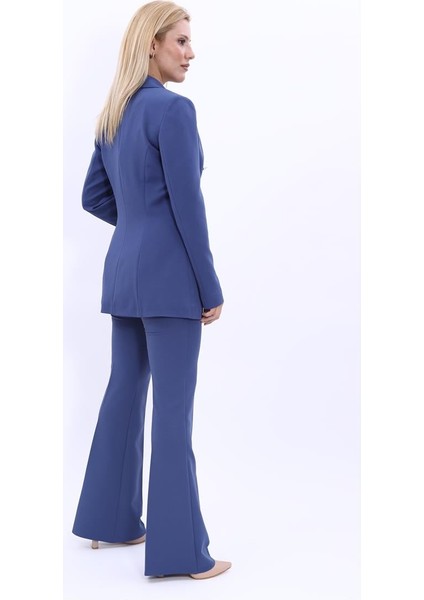 Erkek Yaka Kuruvaze Blazer Ceket & İspanyol Paça Pantolon-İndigo fırsatları