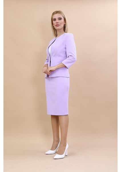 Oval Yaka Kısa Ceket & Kalem Etek Takım-Menekşe fiyatları