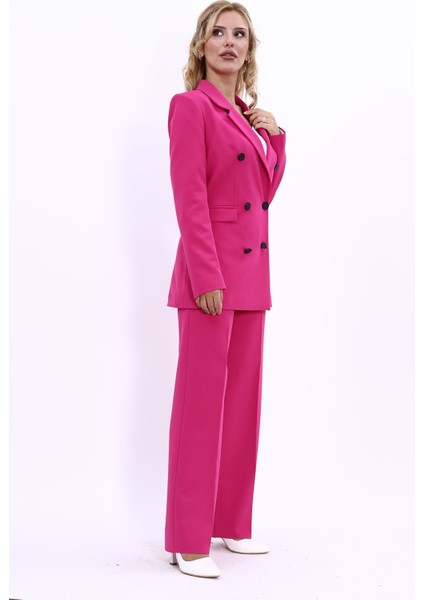 Erkek Yaka Kuruvaze Blazer Ceket & Bol Paça Pantolon-Fuşya modelleri