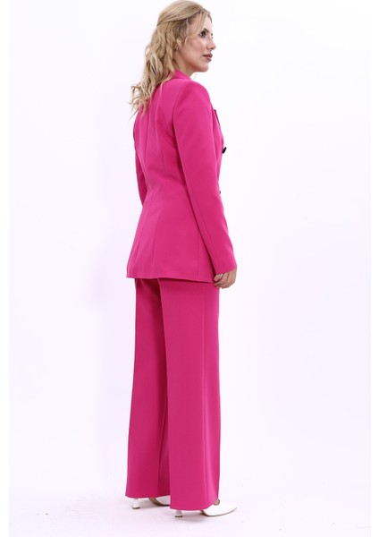 Erkek Yaka Kuruvaze Blazer Ceket & Bol Paça Pantolon-Fuşya fırsatları