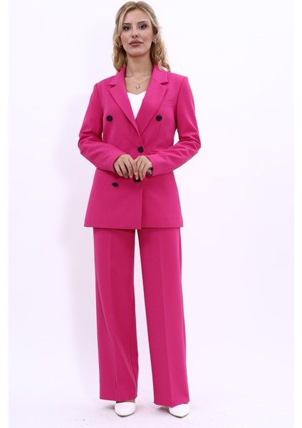 Erkek Yaka Kuruvaze Blazer Ceket & Bol Paça Pantolon-Fuşya indirimleri