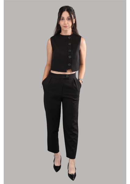 Düğmeli Yelek Takım-Siyah