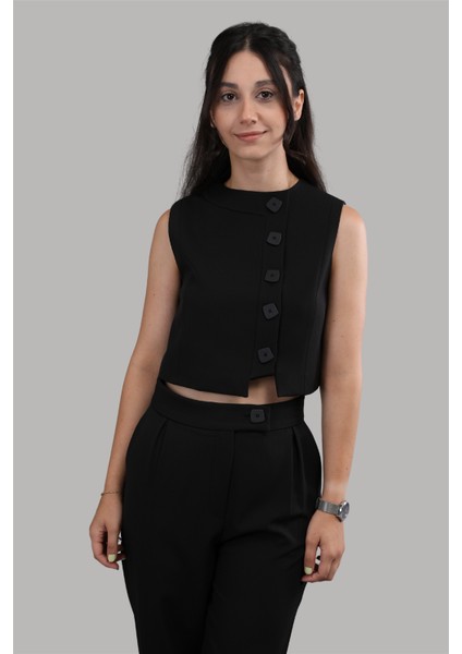 Düğmeli Yelek Takım-Siyah fırsatları