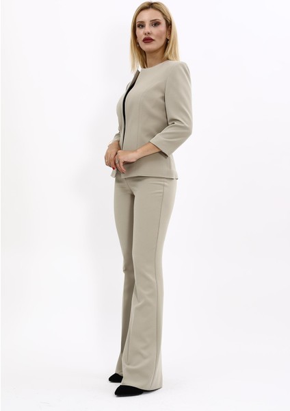 Sıfır Yaka Düz Kısa Ceket & İspanyol Paça Pantolon-Bambu fiyatları