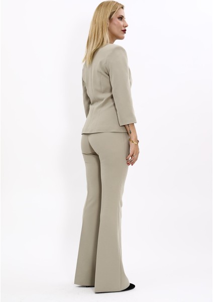 Sıfır Yaka Düz Kısa Ceket & İspanyol Paça Pantolon-Bambu fırsatları