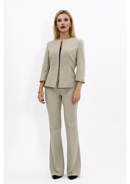 Sıfır Yaka Düz Kısa Ceket & İspanyol Paça Pantolon-Bambu indirimleri