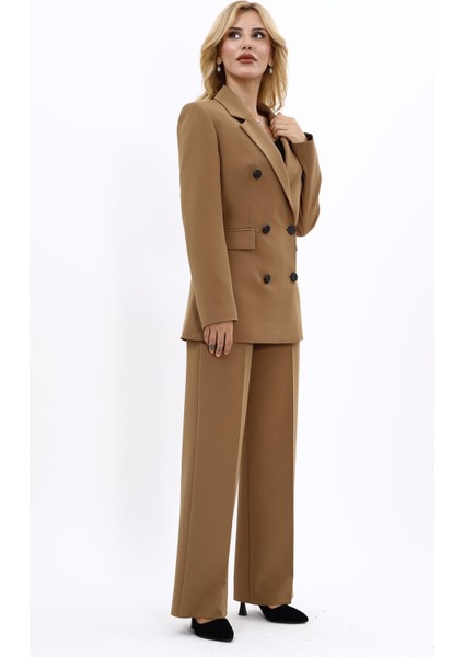 Blazer Ceket & Bol Paça Pantolon Takım-Camel