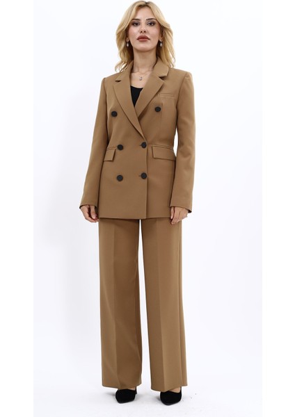 Blazer Ceket & Bol Paça Pantolon Takım-Camel modelleri