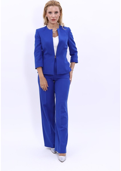 Sıfır Yaka Düz Kısa Ceket & Bol Paça Pantolon Takım-Saks fiyatları