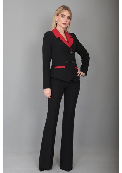 Garnili Ceket & Ispanyol Paça Pantolon Takım-Kırmızı