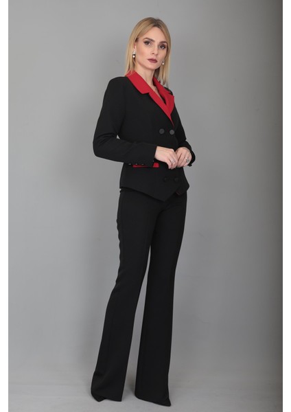 Garnili Ceket & Ispanyol Paça Pantolon Takım-Kırmızı fiyatları