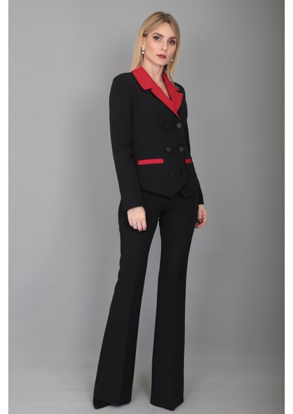 Garnili Ceket & Ispanyol Paça Pantolon Takım-Kırmızı modelleri