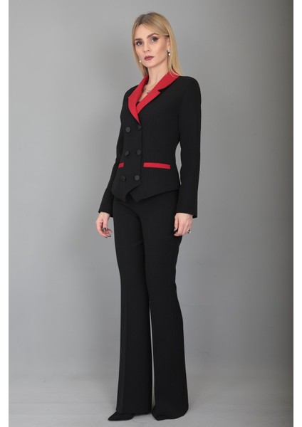 Garnili Ceket & Ispanyol Paça Pantolon Takım-Kırmızı fırsatları