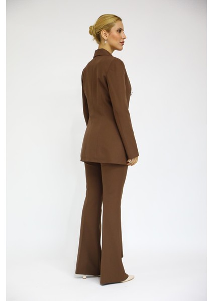 Blazer Ceket & Ispanyol Paça Pantolon Takım-Kestane fırsatları