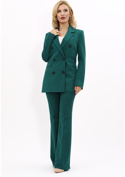 Erkek Yaka Kuruvaze Blazer Ceket & İspanyol Paça Pantolon-Zümrüt