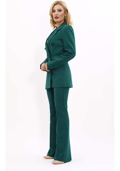 Erkek Yaka Kuruvaze Blazer Ceket & İspanyol Paça Pantolon-Zümrüt fiyatları