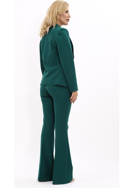 Erkek Yaka Kuruvaze Blazer Ceket & İspanyol Paça Pantolon-Zümrüt fırsatları