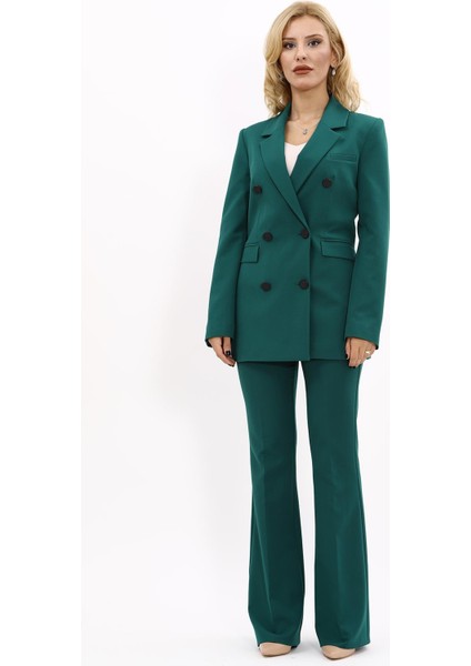 Erkek Yaka Kuruvaze Blazer Ceket & İspanyol Paça Pantolon-Zümrüt indirimleri