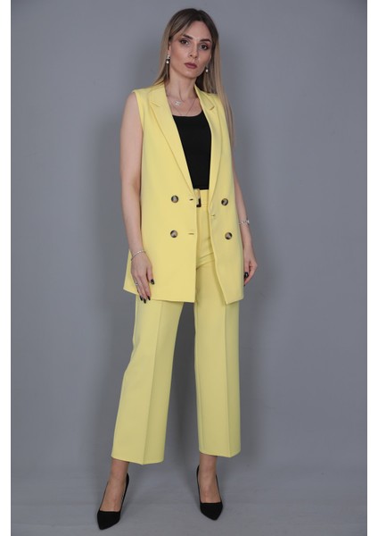 Midi Boy Klasik Yelek & Kısa Bol Paça Pantolon-Sarı