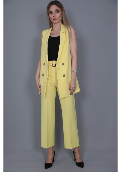 Midi Boy Klasik Yelek & Kısa Bol Paça Pantolon-Sarı modelleri