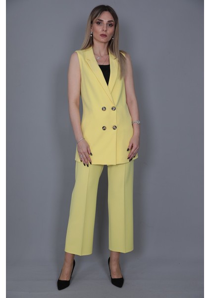 Midi Boy Klasik Yelek & Kısa Bol Paça Pantolon-Sarı fırsatları