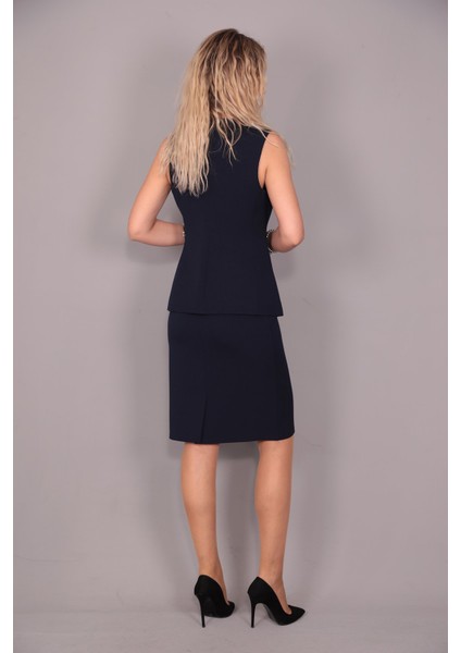 Uzun Klasik Yelek & Kalem Etek Takım-Lacivert fırsatları