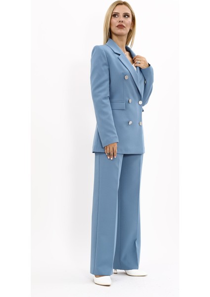 Erkek Yaka Kuruvaze Blazer Ceket & Bol Paça Pantolon-Deniz modelleri
