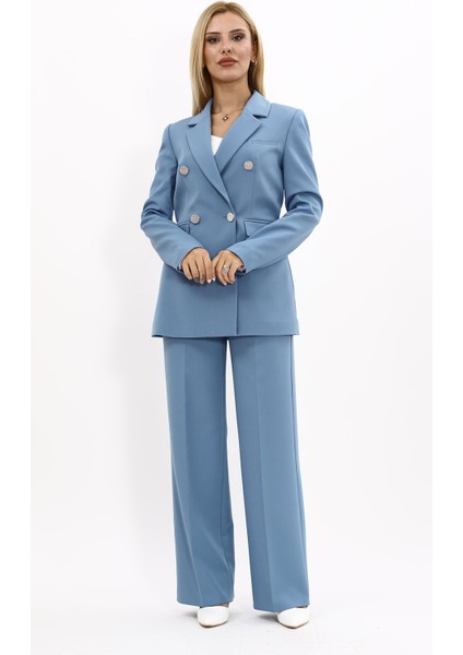 Erkek Yaka Kuruvaze Blazer Ceket & Bol Paça Pantolon-Deniz indirimleri