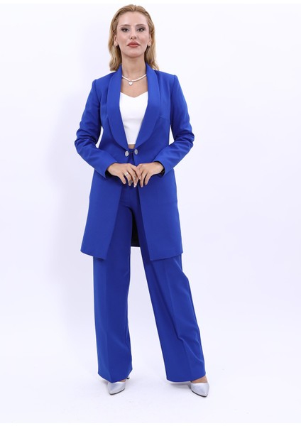 Şal Yaka Cepli Uzun Ceket & Bol Paça Pantolon-Saks modelleri