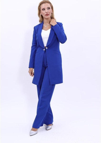 Şal Yaka Cepli Uzun Ceket & Bol Paça Pantolon-Saks fırsatları