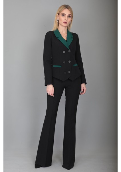 Garnili Ceket & Ispanyol Paça Pantolon Takım-Zümrüt