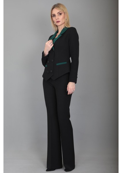 Garnili Ceket & Ispanyol Paça Pantolon Takım-Zümrüt modelleri