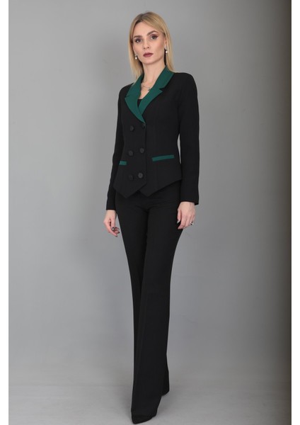 Garnili Ceket & Ispanyol Paça Pantolon Takım-Zümrüt fırsatları