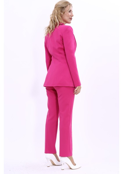 Erkek Yaka Tek Düğmeli Klasik Ceket & Dar Paça Pantolon-Fuşya modelleri