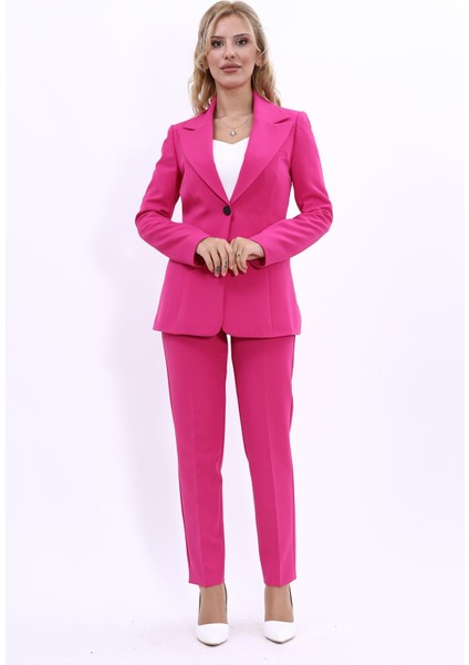 Erkek Yaka Tek Düğmeli Klasik Ceket & Dar Paça Pantolon-Fuşya fırsatları