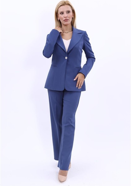 Erkek Yaka Tek Düğmeli Klasik Ceket & Bol Paça Pantolon Takım-İndigo modelleri