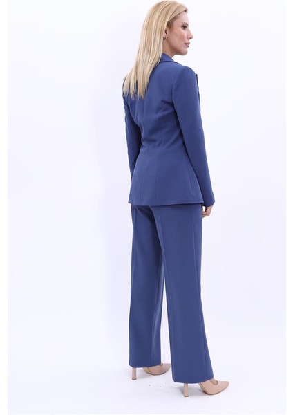 Erkek Yaka Tek Düğmeli Klasik Ceket & Bol Paça Pantolon Takım-İndigo indirimleri
