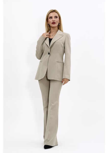 Erkek Yaka Tek Düğmeli Klasik Ceket & İspanyol Paça Pantolon-Bambu