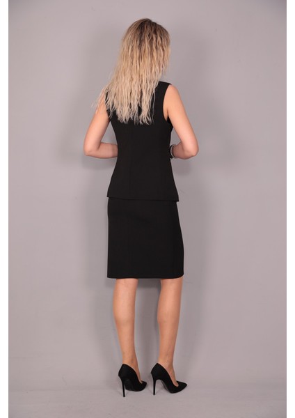 Uzun Klasik Yelek & Kalem Etek Takım-Siyah indirimleri