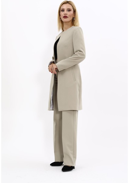 Sıfır Yaka Düz Uzun Ceket & Bol Paça Pantolon-Bambu fiyatları