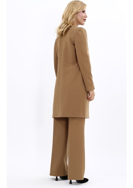 Düz Ceket & Bol Paça Pantolon Takım-Camel fiyatları
