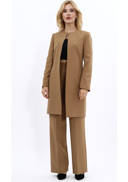 Düz Ceket & Bol Paça Pantolon Takım-Camel modelleri